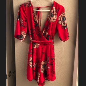 Floral Red Romper